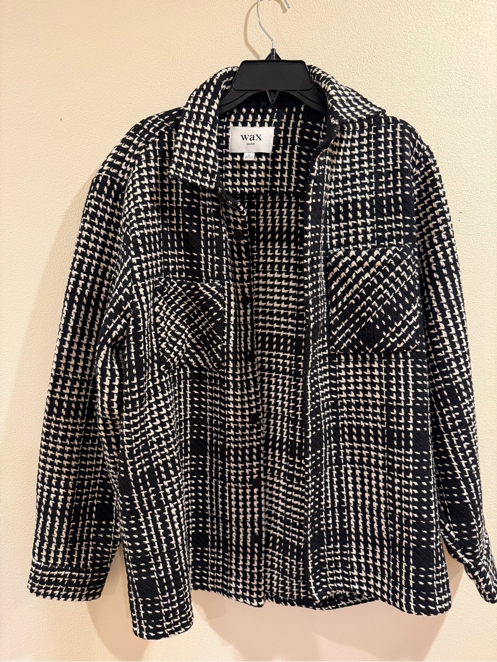 Wax London Whiting Twin Weave Overshirt Black White Check Mens XL Shacket